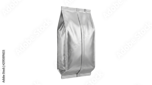 Obraz na płótnie Silver foil coffee bag mockup, metallic food packaging pouch on white background