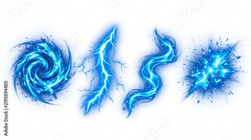 Collection of Blue Energy Effects Lightning Swirl Explosion and Plasma Stream