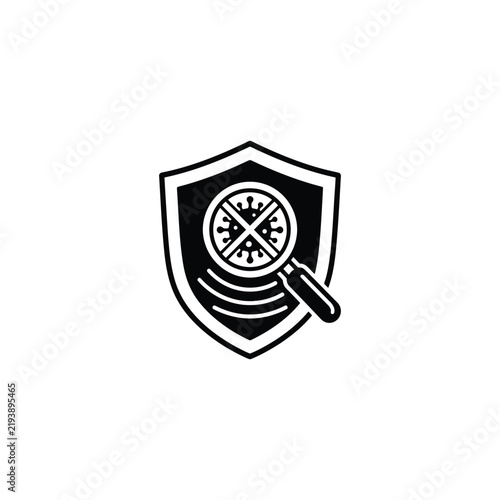 Shield with magnifying glass and clock icon