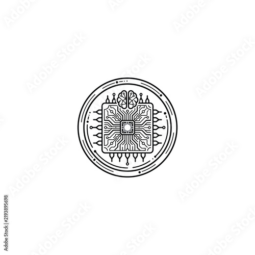 Vintage circuit board microchip stamp icon