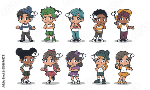 Kids confuse and asking question hand drawn vector collection