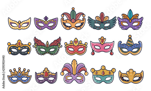 Mardigrass mask for photobooth hand drawn vector collection