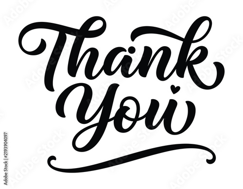 Thank you phrase in decorative script lettering with small heart gratitude appreciation