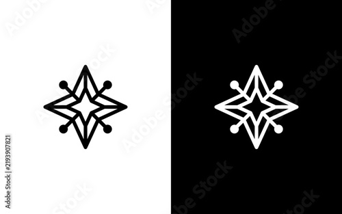 Modern Four Point Star Circuit Tech Line Art Logo Design, Geometric Spark Vector Illustration