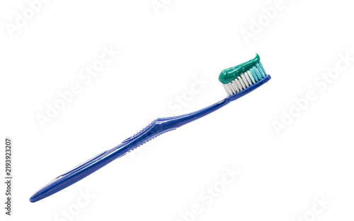 Obraz na płótnie Blue toothbrush with green toothpaste swirl solated on transparent background