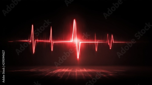 Red Pulse Line Display on Black Background Representing Heartbeat and Vital Signs in Graphic Design and Medical Concepts