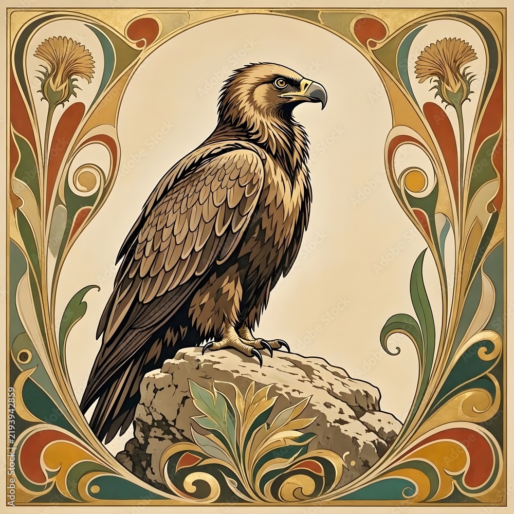 Fototapeta premium 아르누보 디자인 배경, 수염수리, jpeg (Art Nouveau Design Background, Bearded vulture, jpeg)