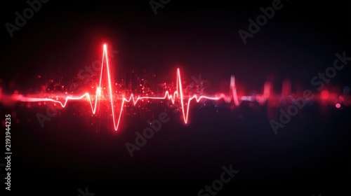 Vibrant Red Heartbeat Pulse on Dark Background with Glowing Light Effects and Modern Abstract Visual Elements