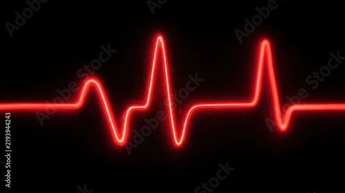 Red Heartbeat Line on Black Background Illustration of Cardiovascular Monitoring in Medical and Healthcare Themes