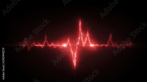 Glowing Red Heartbeat Waveform on Black Background for Medical and Health Concept Illustrations