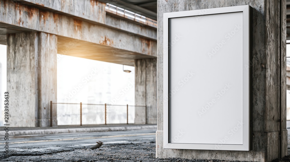 Obraz premium blank advertising billboard on concrete pillar under bridge