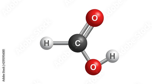 model of formic acid molecule CH2O2 chemical structure isolated on white background