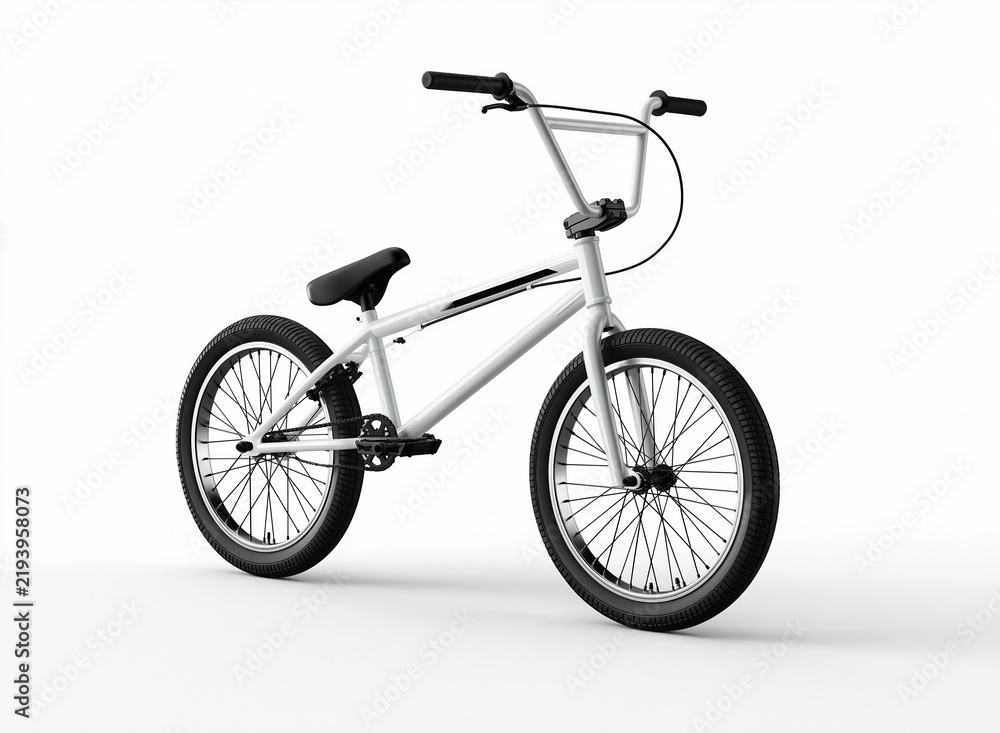 Fototapeta premium White BMX bicycle standing isolated on white background