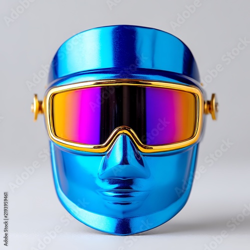 Metallic Blue Mask with Rainbow Goggles