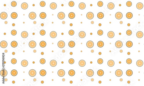 Abstract Pattern of Golden Circles and Dots on White Background.