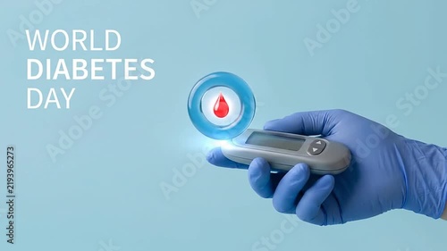 World Diabetes Day concept with medical glucometer and blood drop symbol