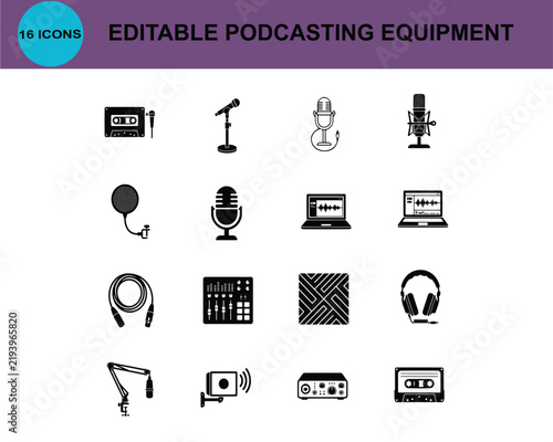Editable Podcasting Equipment Icon Set