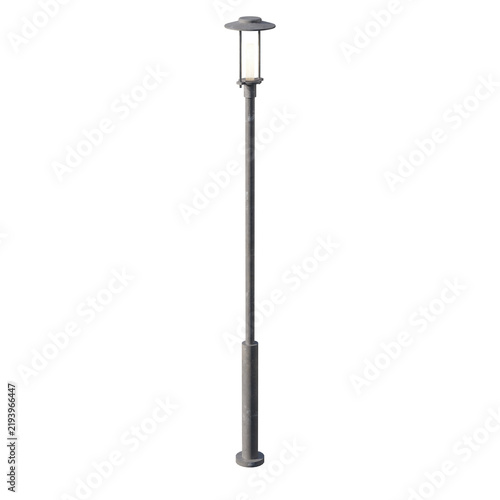 Modern minimalist outdoor street lamp post isolated on a white background.