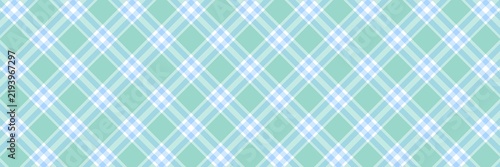 Pastel green and blue diagonal plaid tartan seamless pattern banner background.