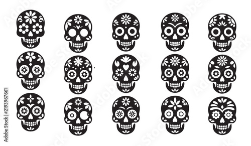 Intricate sugar skull designs for day of the dead celebrations and cultural events.