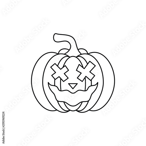One line art Halloween Pumpkin illustration. line art, one continuous line, simple, hand drawn and sketch style. Black and white with happy pumpkin.