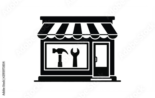 Black and white hardware store building icon 1.