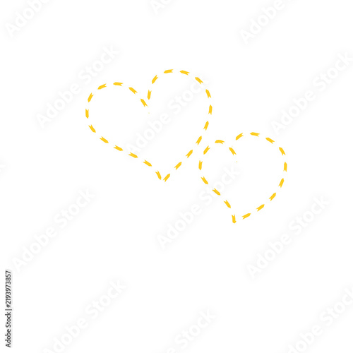Heart shapes with yellow dashed outline handdrawn