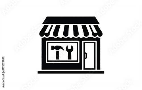 Black and white icon of a hardware store building.