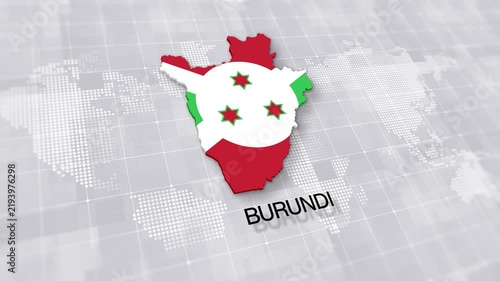 Burundi map with national flag on white digital world map background, global political, geographic border for international news concept with minimal background