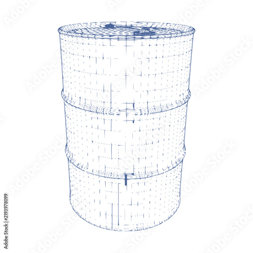 A metal oil barrel drum with caps on top, drawn in vintage engraving sketch style. It suits themes of fuel, petroleum, industry, energy, storage, transport, logistics, refinery and old resources.