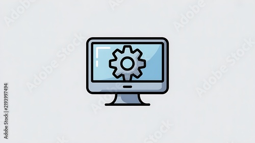 Computer monitor icon with a gear symbol on screen