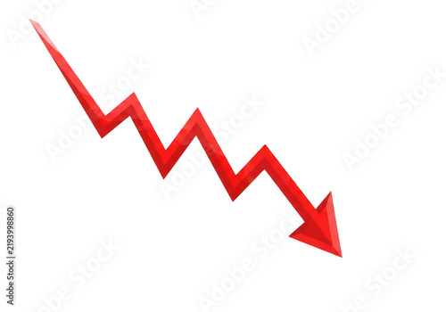 A red arrow pointing downward in a jagged line isolated on transparent background