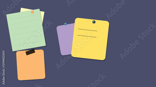 Colorful sticky notes with paper clips floating