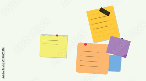 Colorful sticky notes with pins floating
