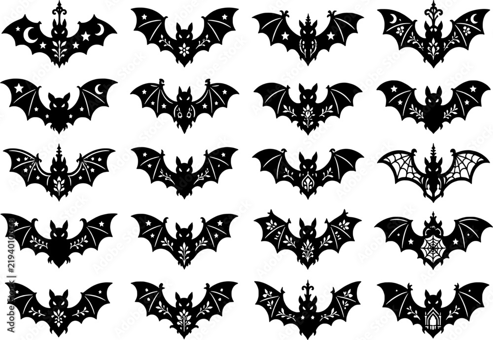 Fototapeta premium Black decorative Halloween bats silhouettes set