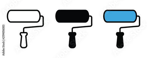 Set of paint rollers in white black and blue colors on a white background