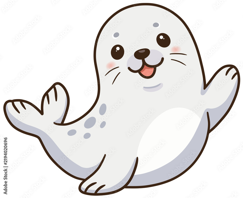Fototapeta premium Cute little baby seal cartoon illustration waving hand isolated