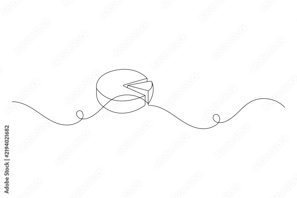 Fototapeta premium Pie chart continuous one line art featuring a 3D isometric diagram with an editable stroke