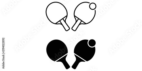 Table tennis paddle and ball icons in outline and filled styles for sports competition.