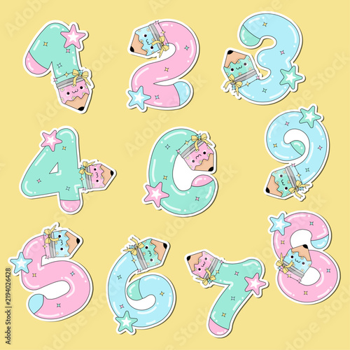 Pastel number pencil school supplies vector Illustration.