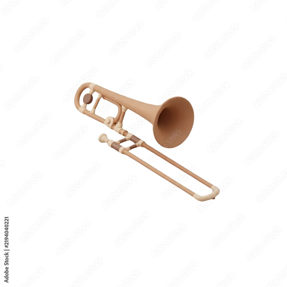 Obraz premium 3D render of a wooden trombone brass instrument isolated on transparent background