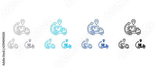 Delivery logistics icon set with truck shipping box and location pointer delivery logistics shipping transport location business commerce distribution management graphics movement