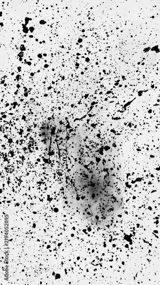 Obraz premium Black Ink Splatter Spray Speckle Texture Background with Heavy Noise Grain and Stained Spray Dots Overlay for Industrial Grunge Poster Mockup Vintage and Punk Aesthetic