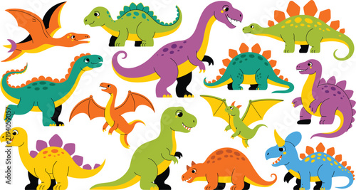 Fotografie Cute cartoon dinosaurs collection featuring colorful prehistoric characters tyra