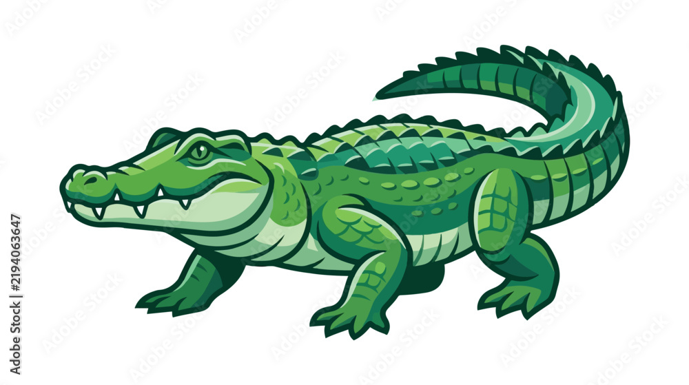 Fototapeta premium Green crocodile mascot vector illustration for wildlife education and branding identity isolated on white background