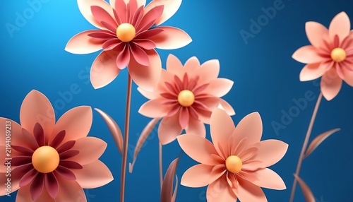 Stylized peach flowers on blue background