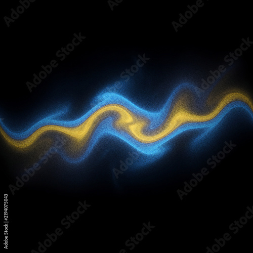 Abstract wavy light streak with grainy noise and blue and yellow vintage texture
