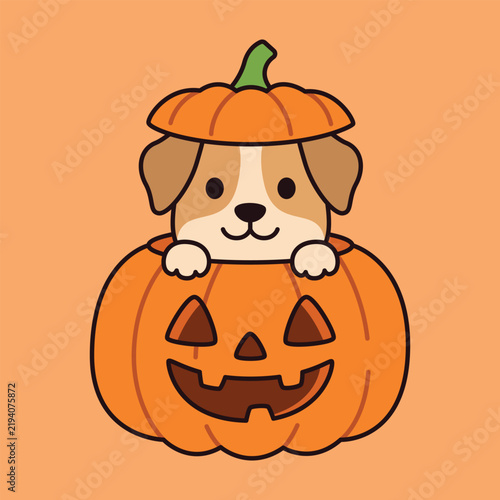 Cute Dog Inside Pumpkin Jack O Lantern Vector