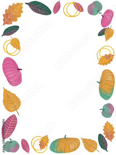Autumn frame leaves, pumpkins and rings border, seasonal frame for fall wedding card design  