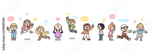 男の子5人女の子5人　パワフルでポジティブな10人の子供たちのイラストセット